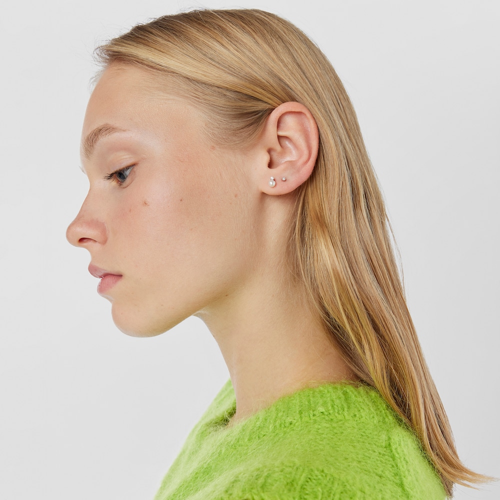 Pendientes de oro blanco, diamantes y perlas cultivadas Basics