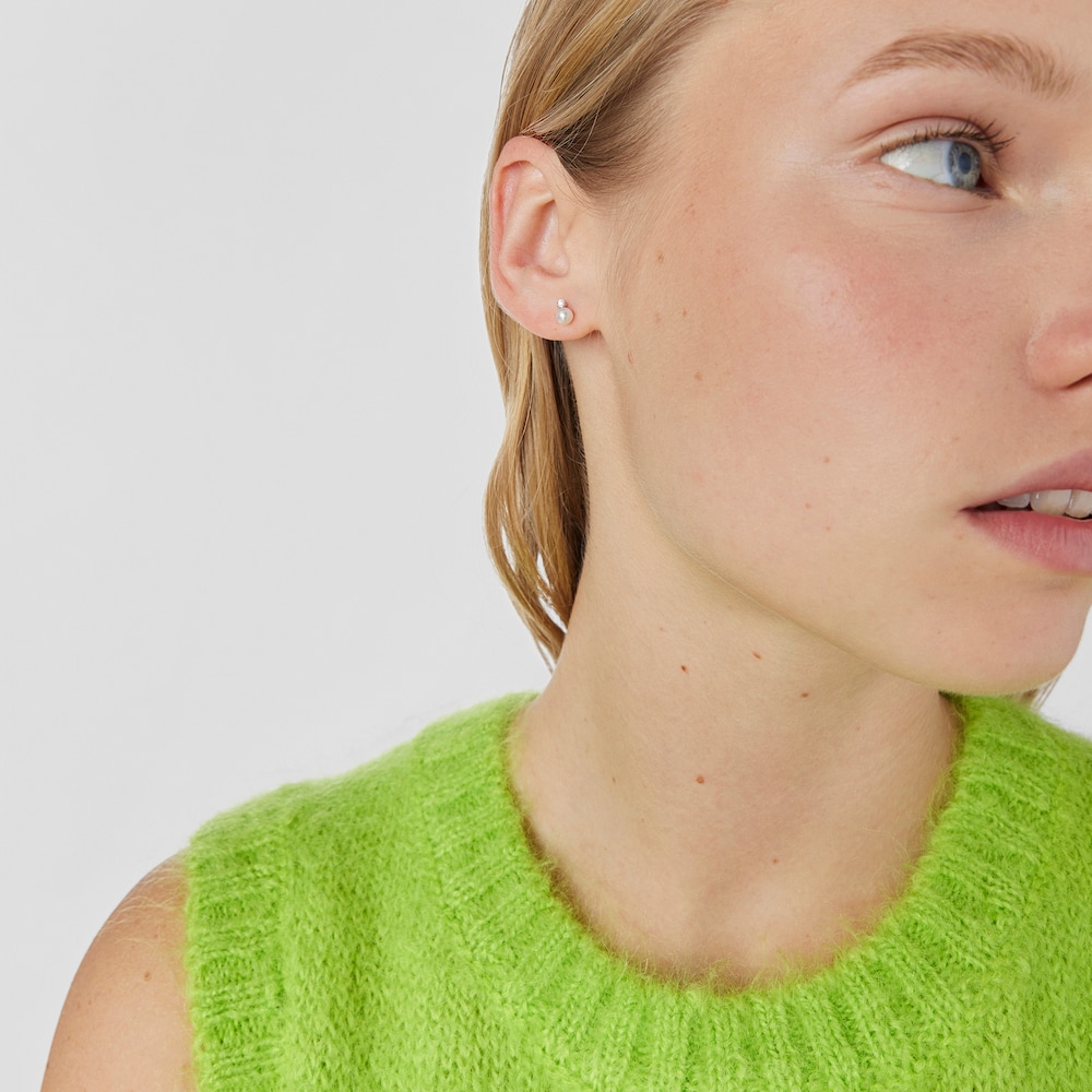 Pendientes de oro blanco, diamantes y perlas cultivadas Basics