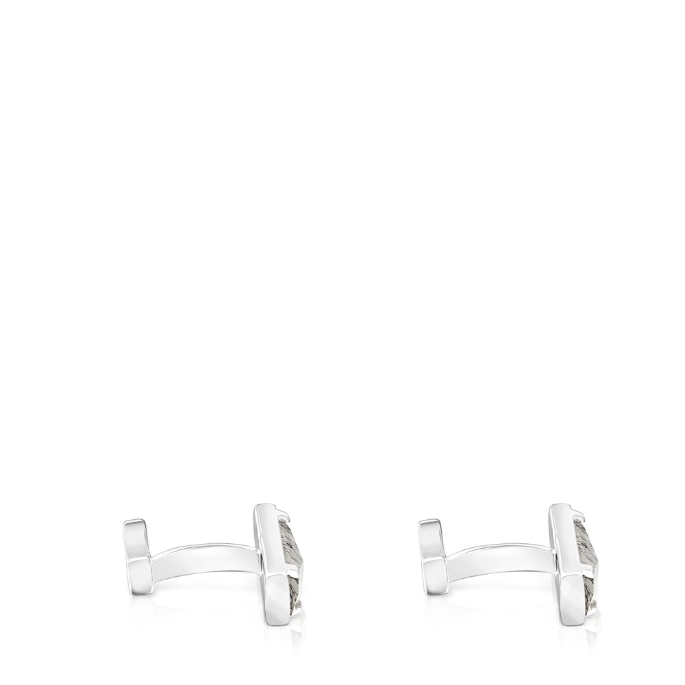 Silver TOUS Papa Cufflinks with Tourmalinated quartz