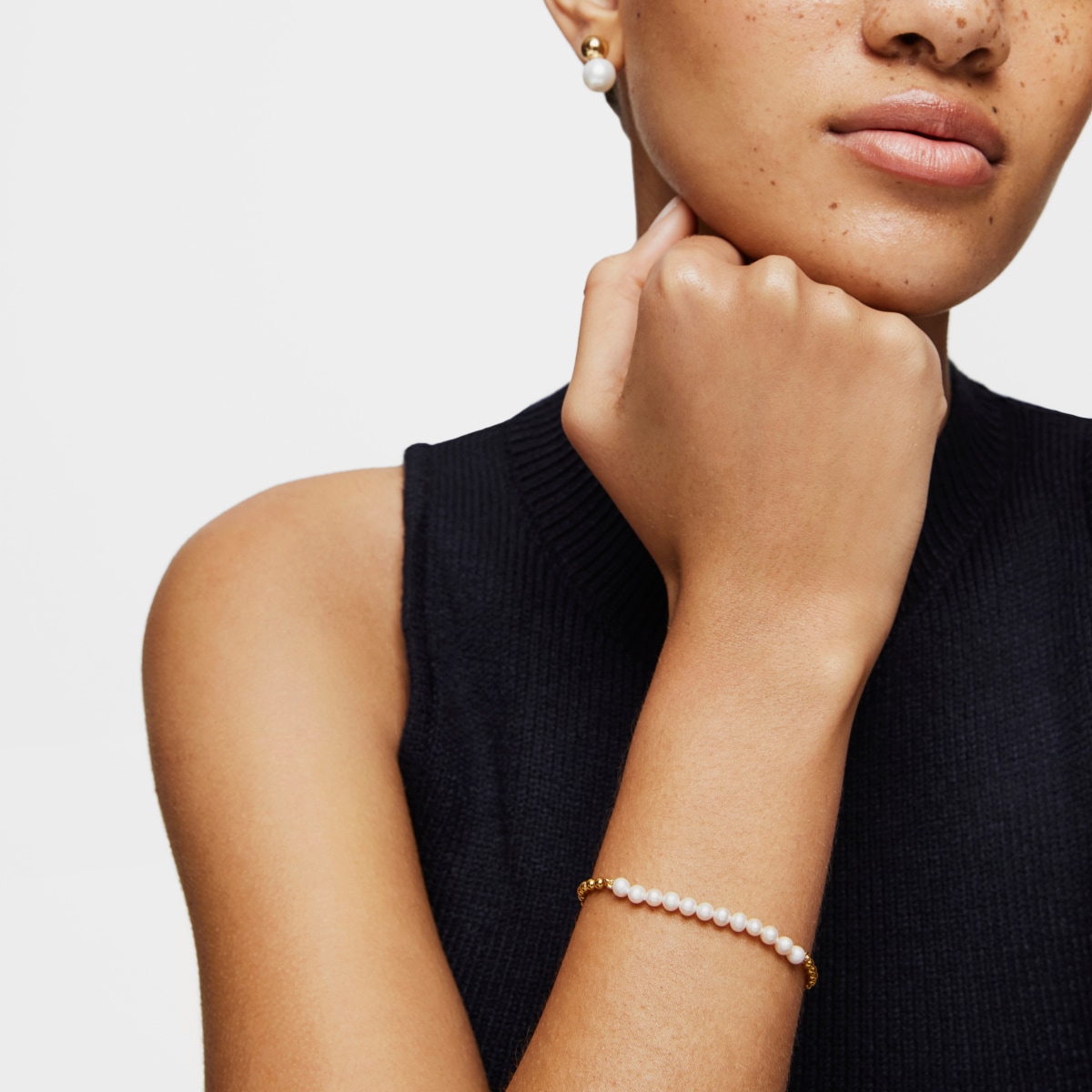 Pulsera con baño de oro 18 kt sobre plata y perlas Gloss