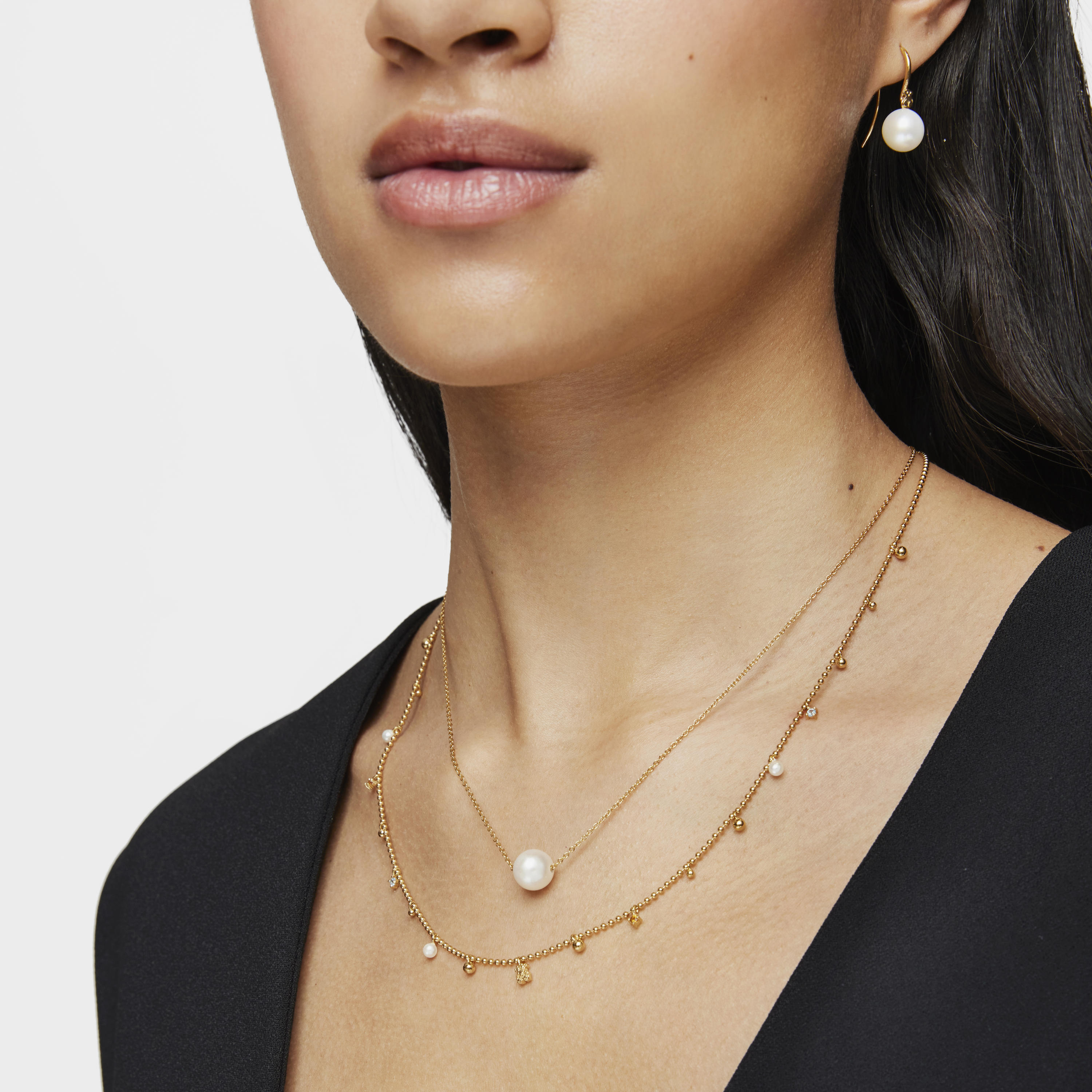 Collar con baño de oro 18 kt sobre plata y perla Gloss
