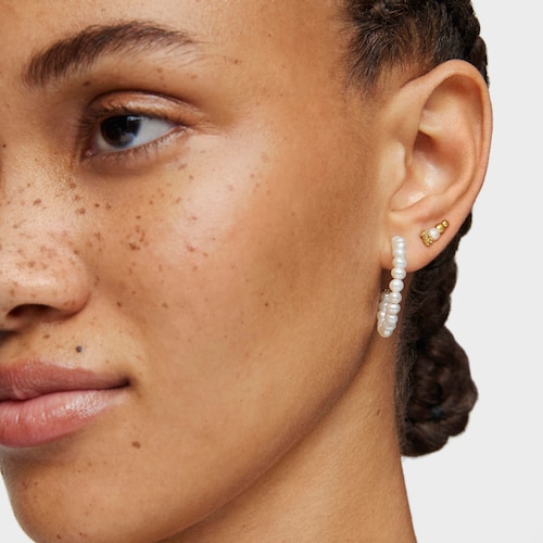Small Gloss hoop Earrings with Pearls