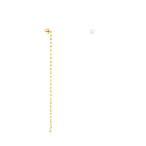 Pendientes asimétricos con baño de oro 18 kt sobre plata y perla Gloss