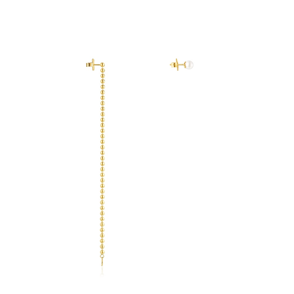 Pendientes asimétricos con baño de oro 18 kt sobre plata y perla Gloss Pendientes asimétricos con baño de oro 18 kt sobre plata y perla Gloss