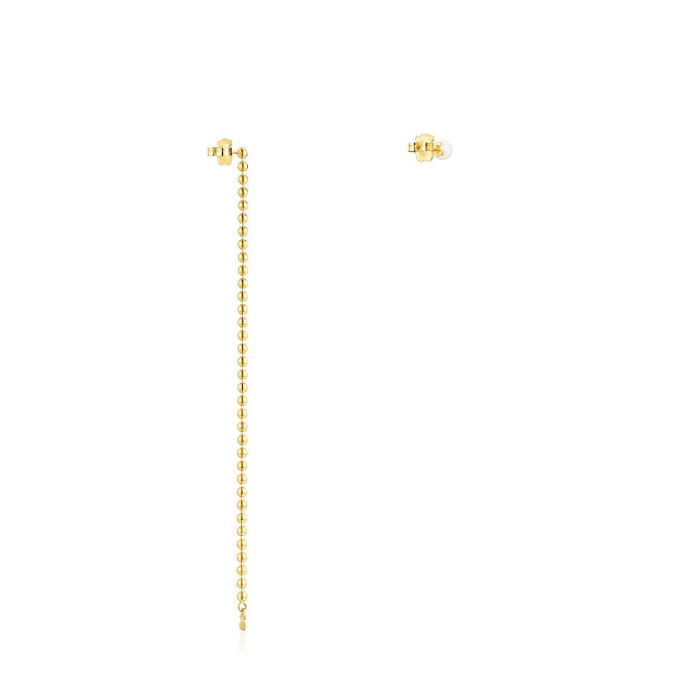 Pendientes asimétricos con baño de oro 18 kt sobre plata y perla Gloss Pendientes asimétricos con baño de oro 18 kt sobre plata y perla Gloss