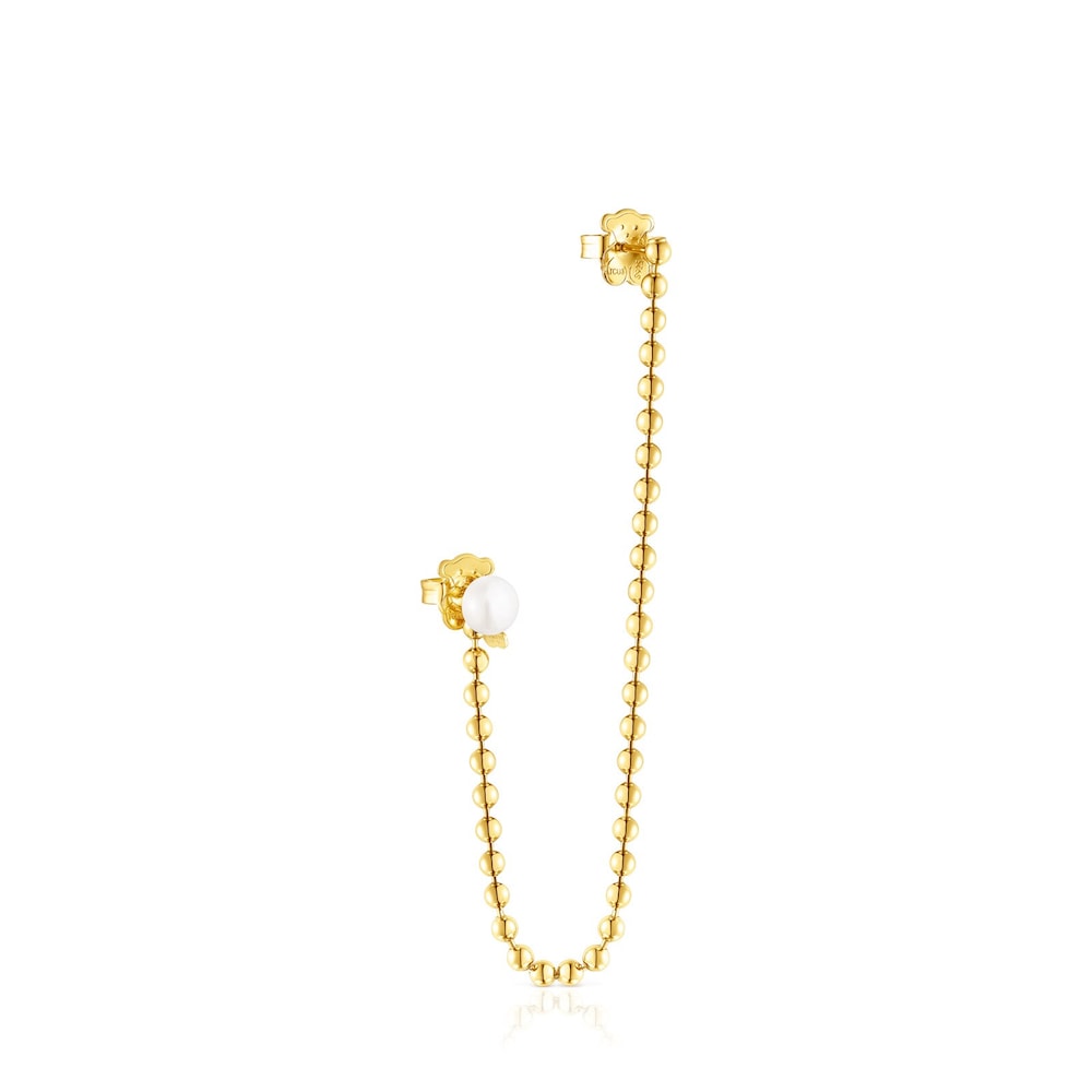 Pendientes asimétricos con baño de oro 18 kt sobre plata y perla Gloss Pendientes asimétricos con baño de oro 18 kt sobre plata y perla Gloss