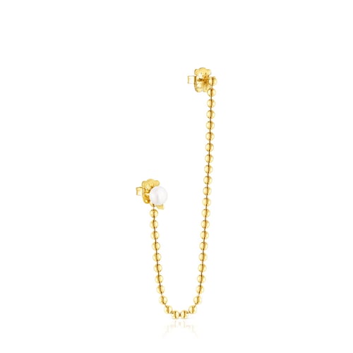 Pendientes asimétricos con baño de oro 18 kt sobre plata y perla Gloss