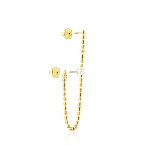Pendientes asimétricos con baño de oro 18 kt sobre plata y perla Gloss