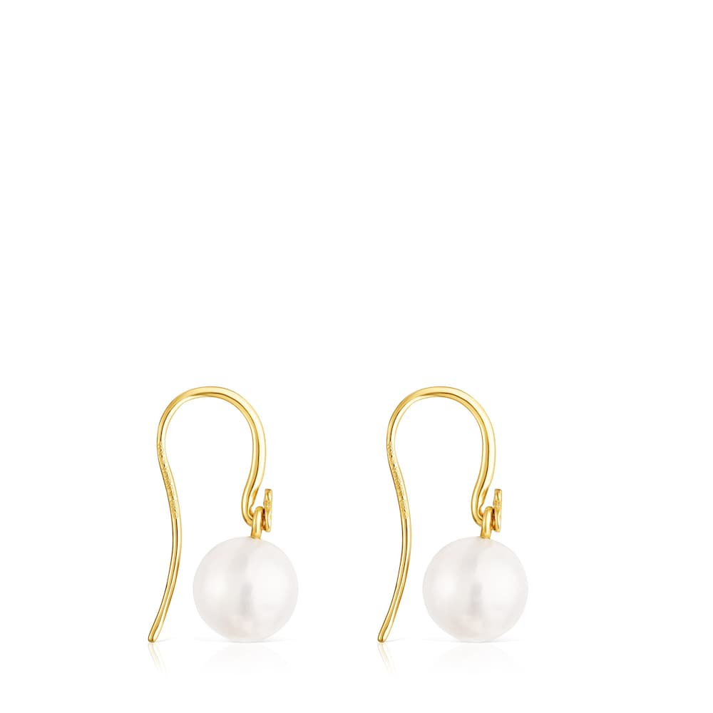 Pendientes cortos con baño de oro 18 kt sobre plata y perla Gloss image number 1