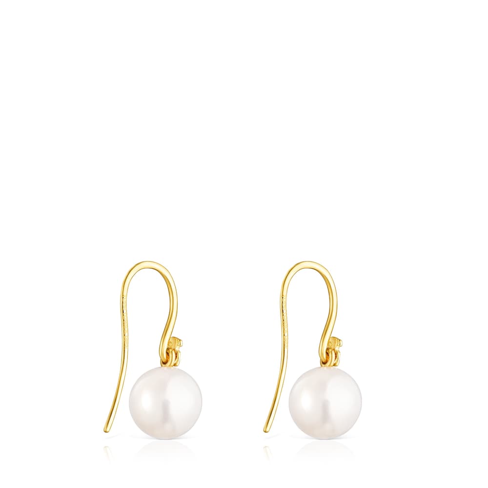 Pendientes cortos con baño de oro 18 kt sobre plata y perla Gloss image number 2