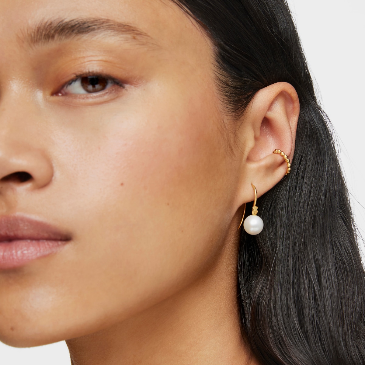 Short Silver Vermeil Gloss Earrings with Pearl