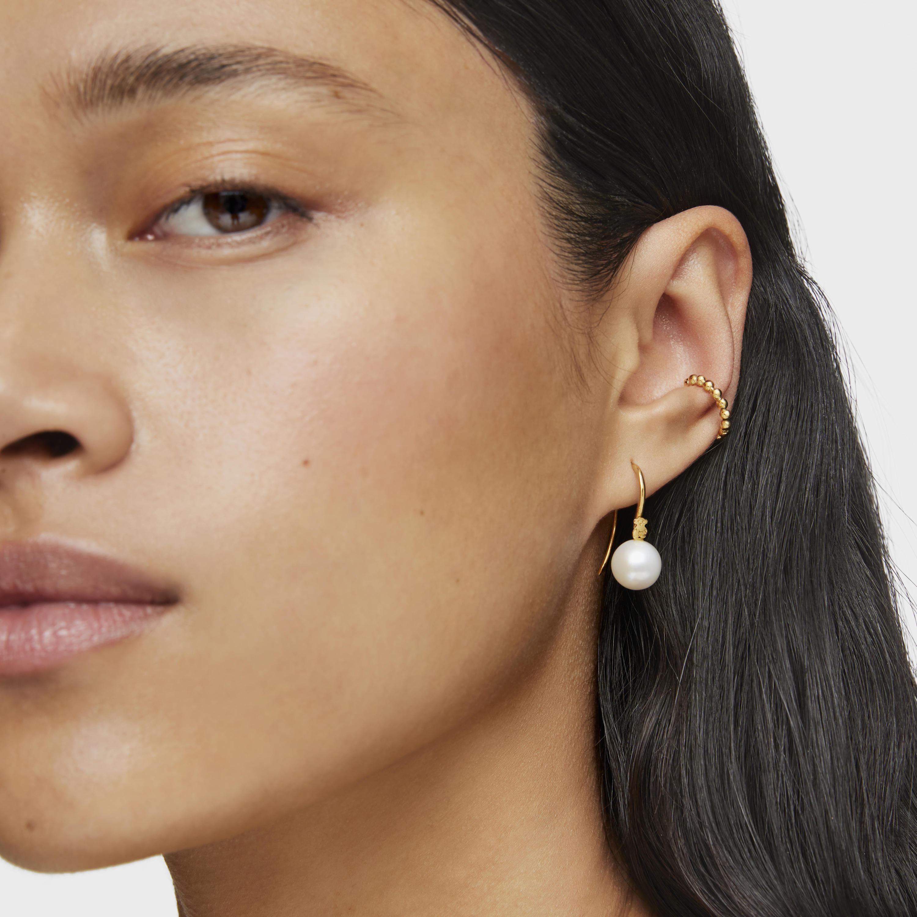 Short Silver Vermeil Gloss Earrings with Pearl
