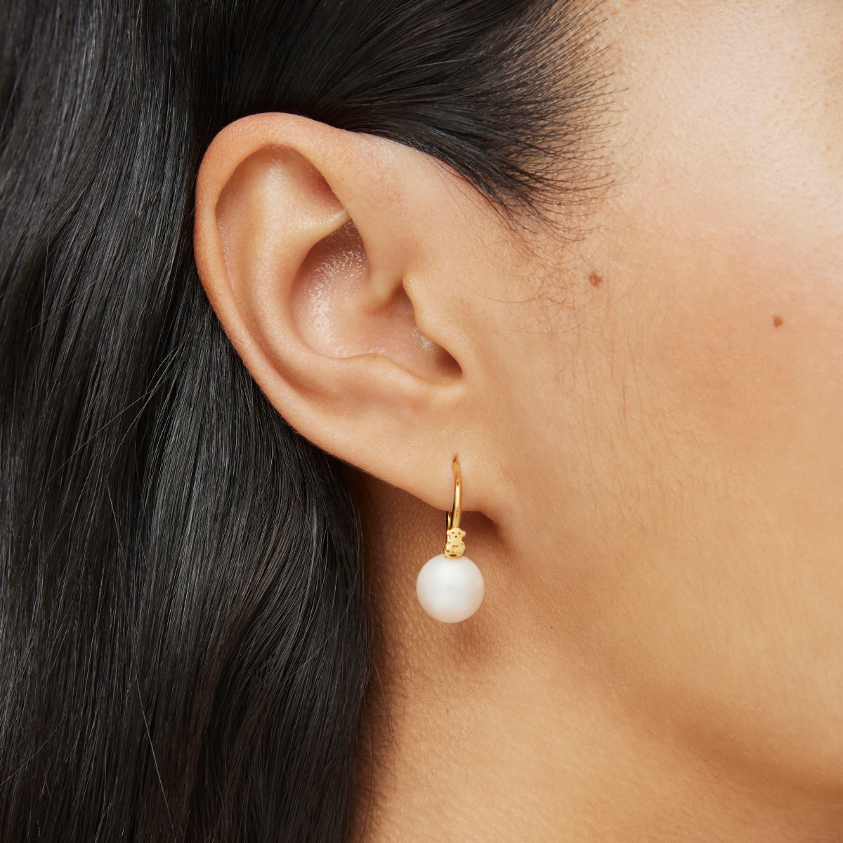Short Silver Vermeil Gloss Earrings with Pearl