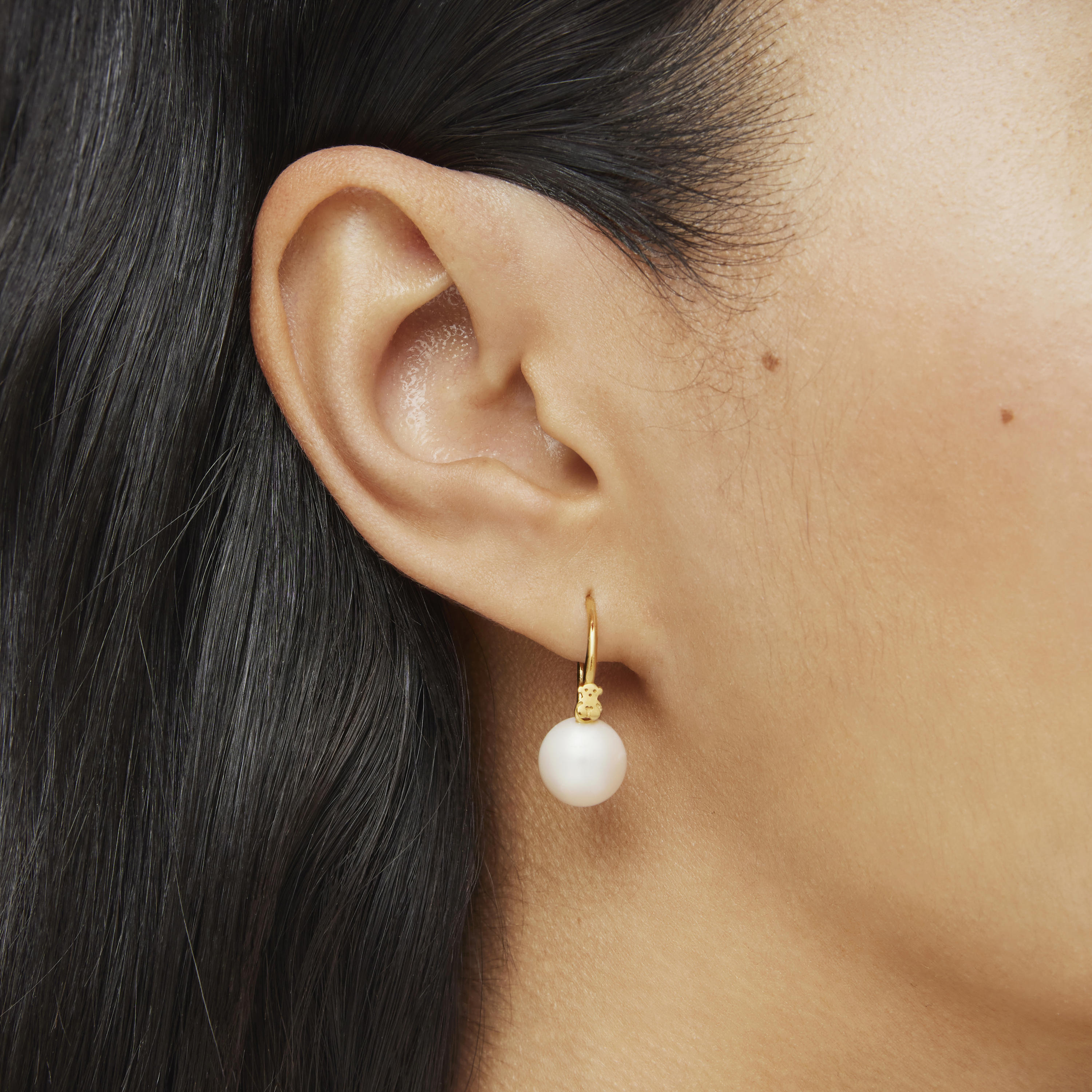 Short Silver Vermeil Gloss Earrings with Pearl