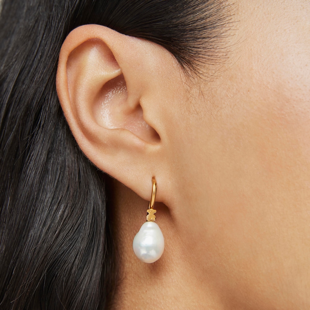 Tropfen-Ohrringe Gloss aus Vermeil-Silber mit Perle