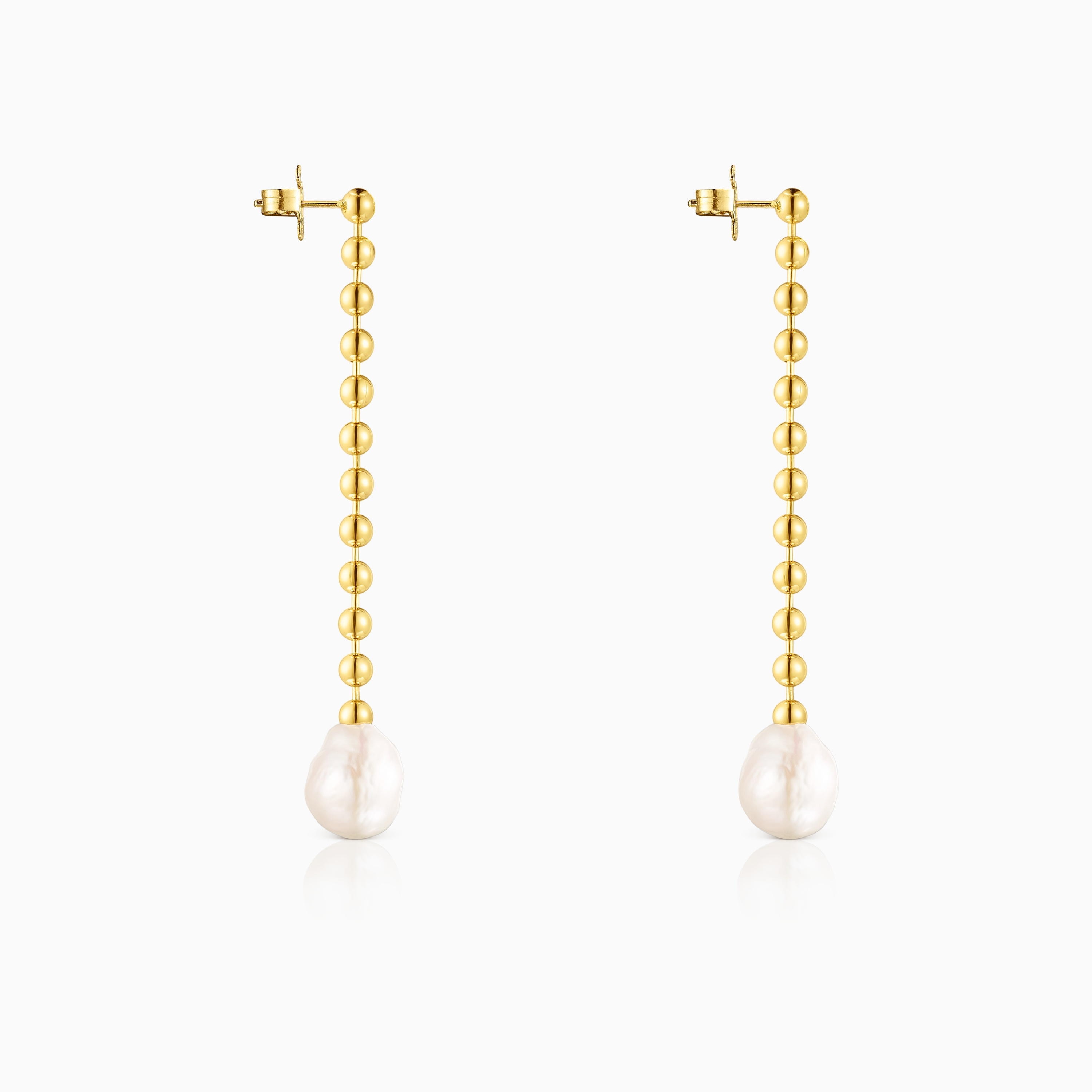 Long 18K gold vermeil Gloss Earrings with Pearl
