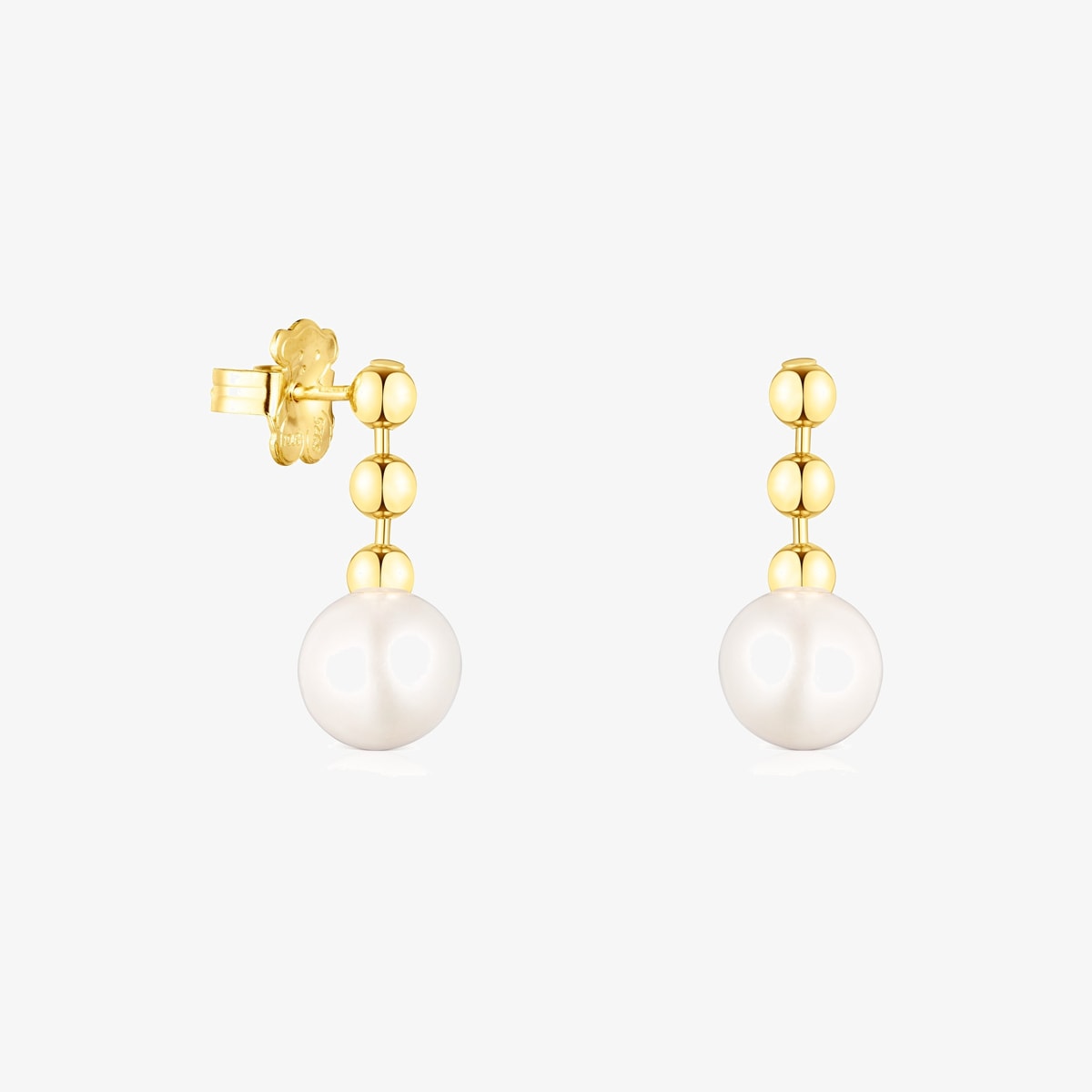 Tous - Pendientes Cortos Bolas Con Baño De Oro 18 Kt Sobre Plata Y Perla Gloss - Blanco