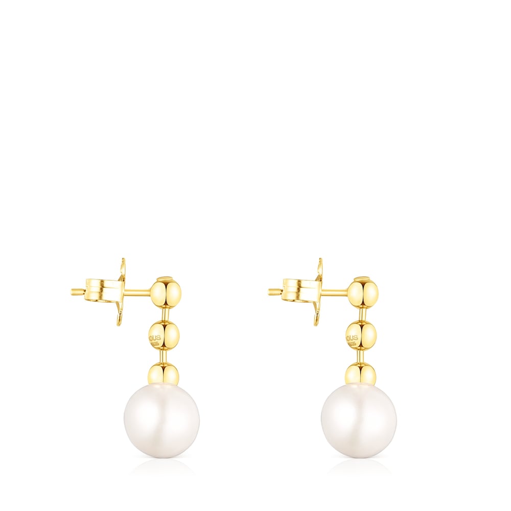 Short Silver Vermeil Gloss ball Earrings with Pearl