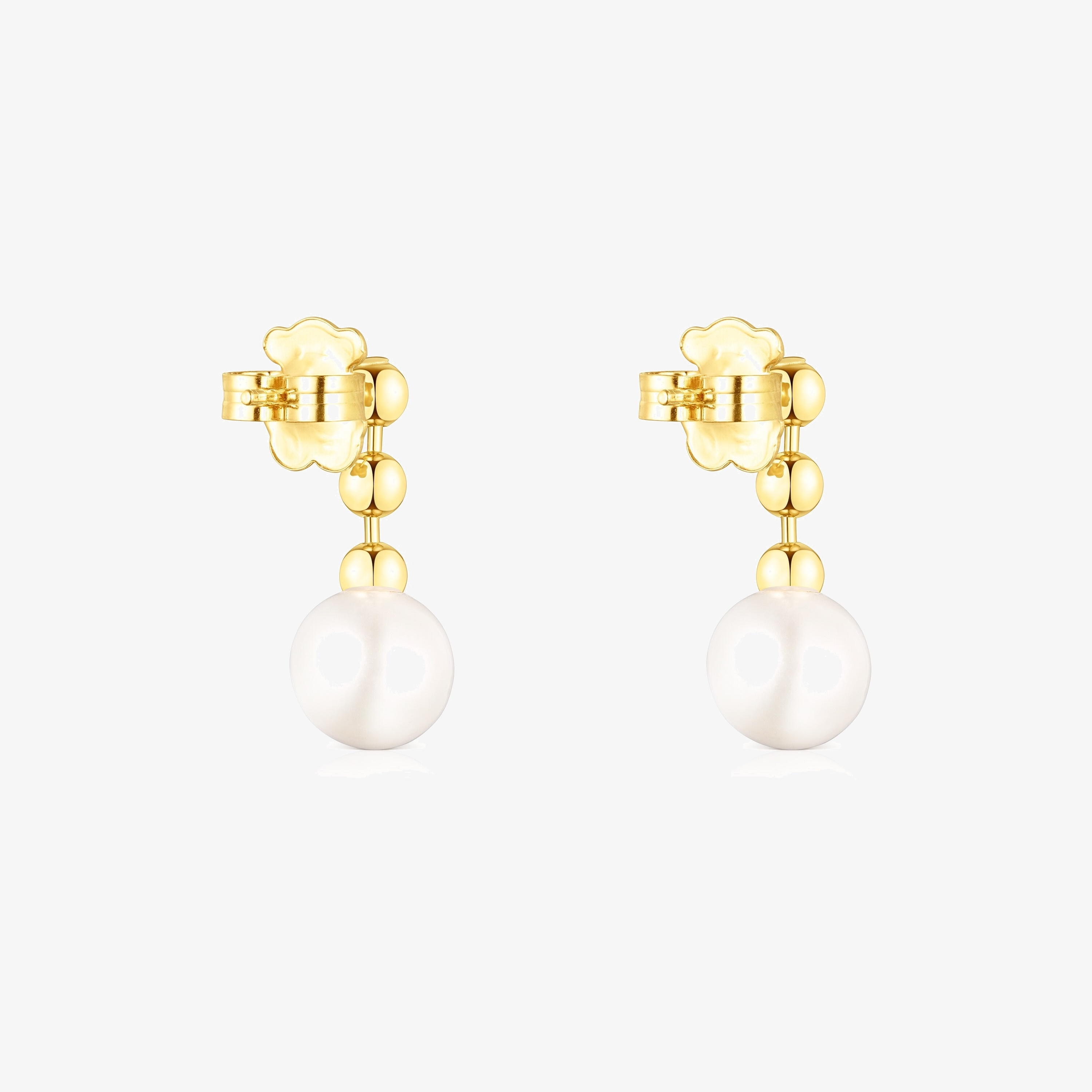 Short 18K gold vermeil Gloss ball Earrings with Pearl