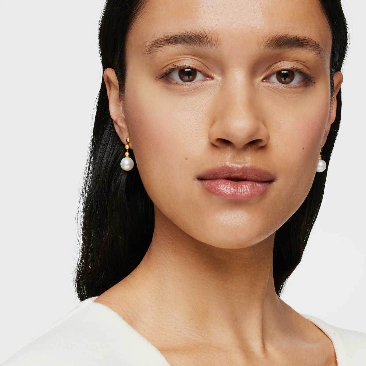 Short Silver Vermeil Gloss ball Earrings with Pearl