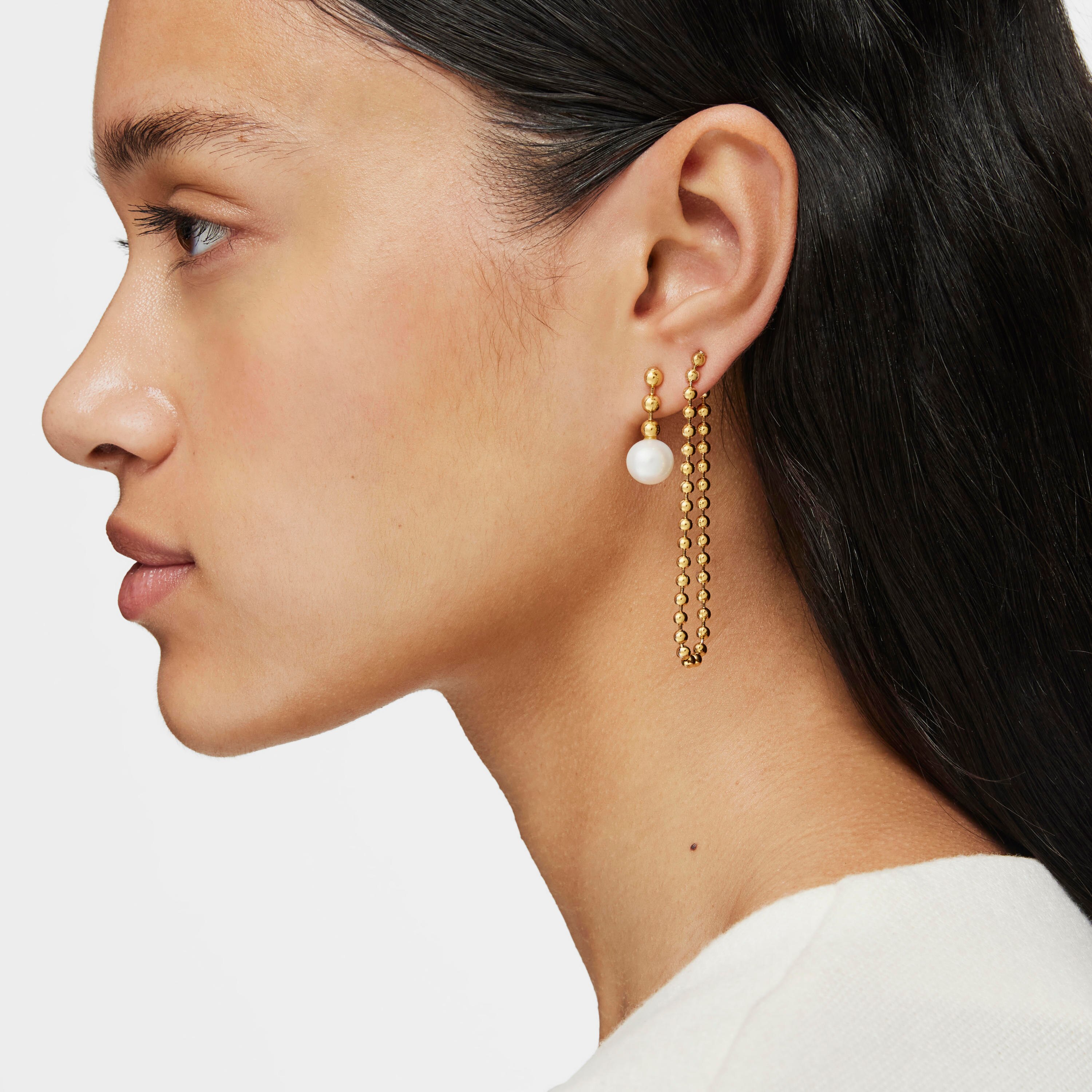 Short 18K gold vermeil Gloss ball Earrings with Pearl