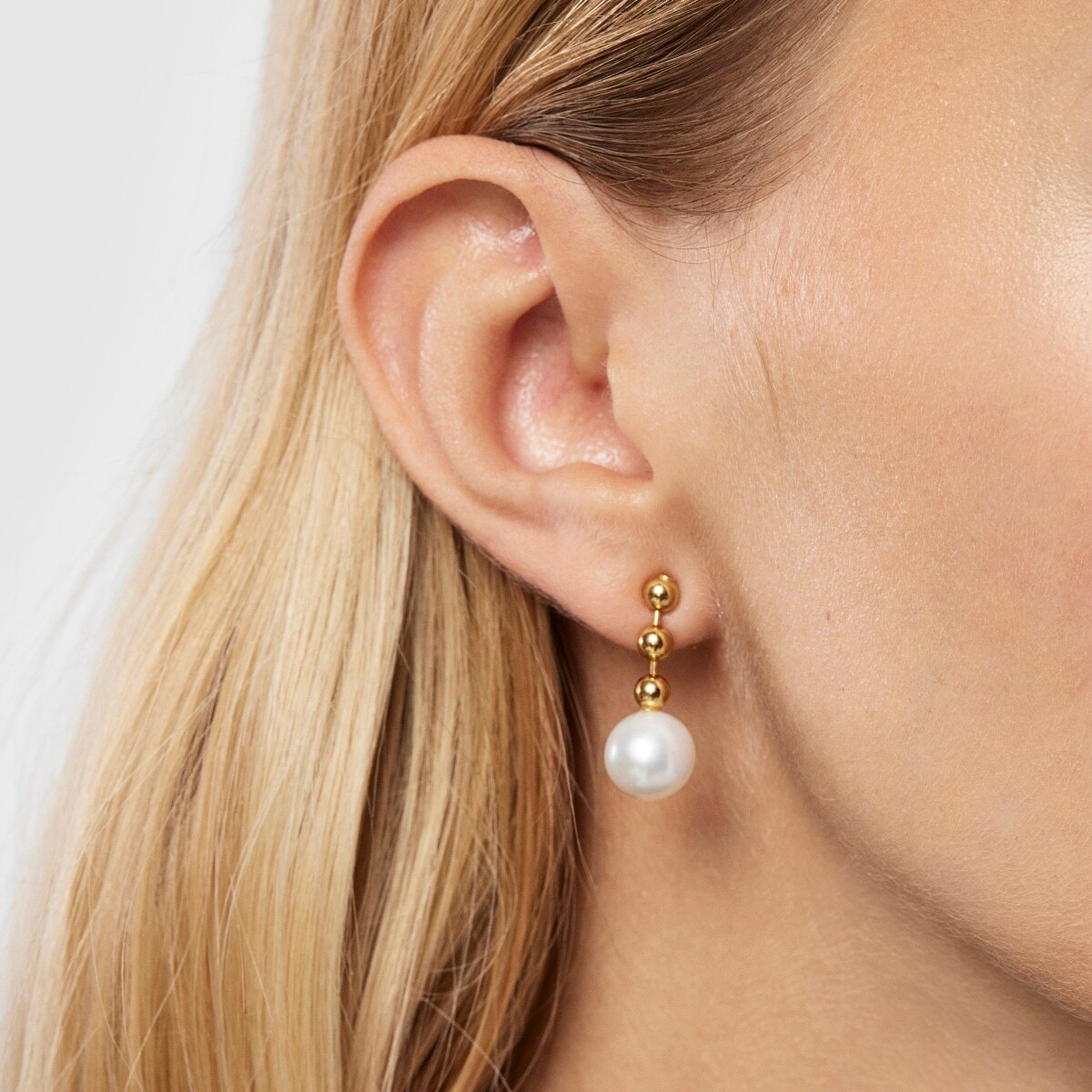 Short Silver Vermeil Gloss ball Earrings with Pearl