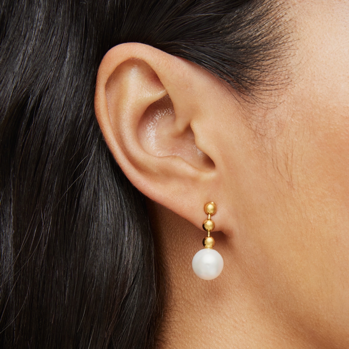 Short Silver Vermeil Gloss ball Earrings with Pearl