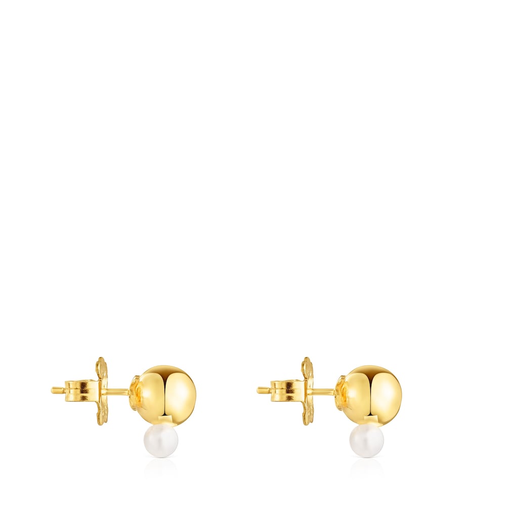 Aretes Gloss con ba&ntilde;o de oro 18 kt sobre plata y perla peque&ntilde;a