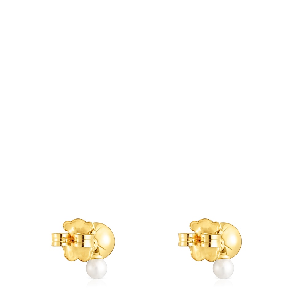 Aretes Gloss con ba&ntilde;o de oro 18 kt sobre plata y perla peque&ntilde;a