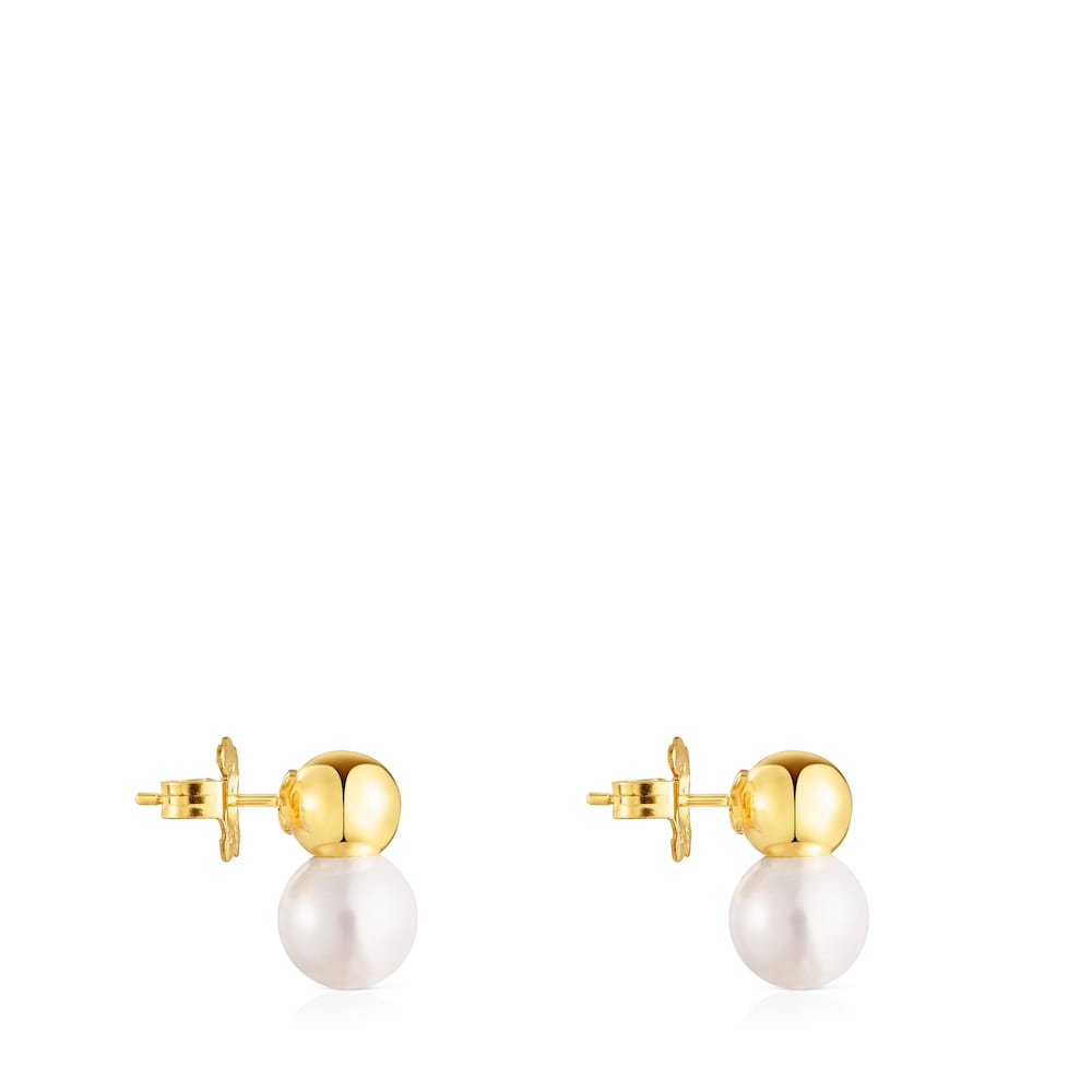 Pendientes con baño de oro 18 kt sobre plata y perla grande Gloss Pendientes con baño de oro 18 kt sobre plata y perla grande Gloss