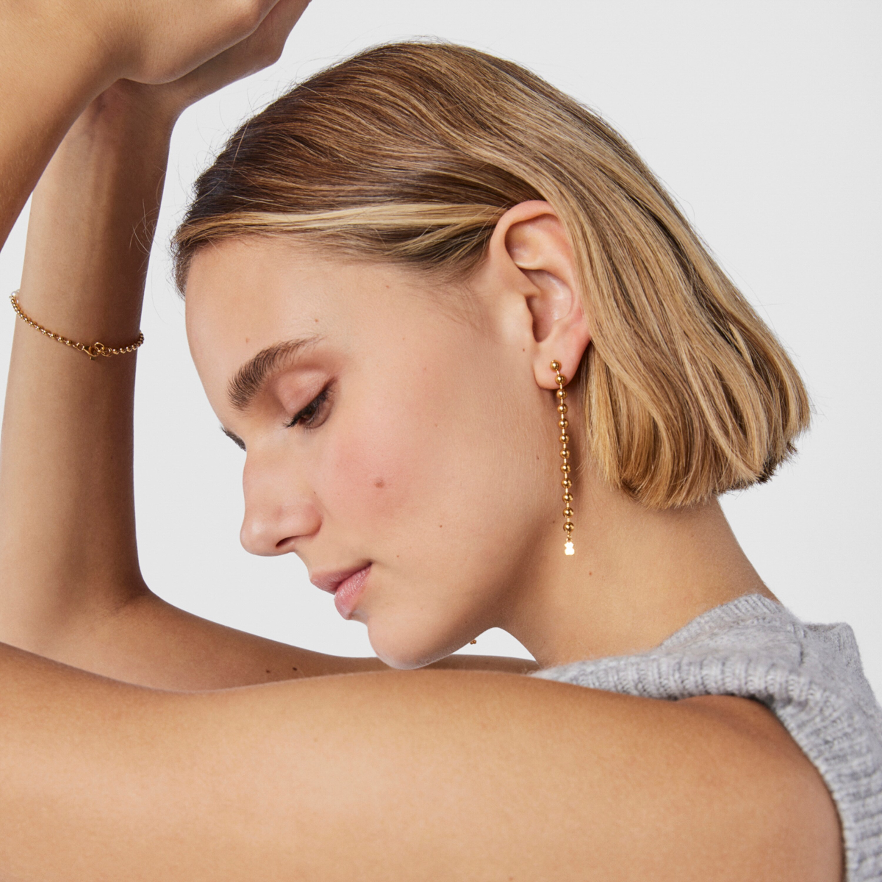 Pendientes largos con baño de oro 18 kt sobre plata Gloss