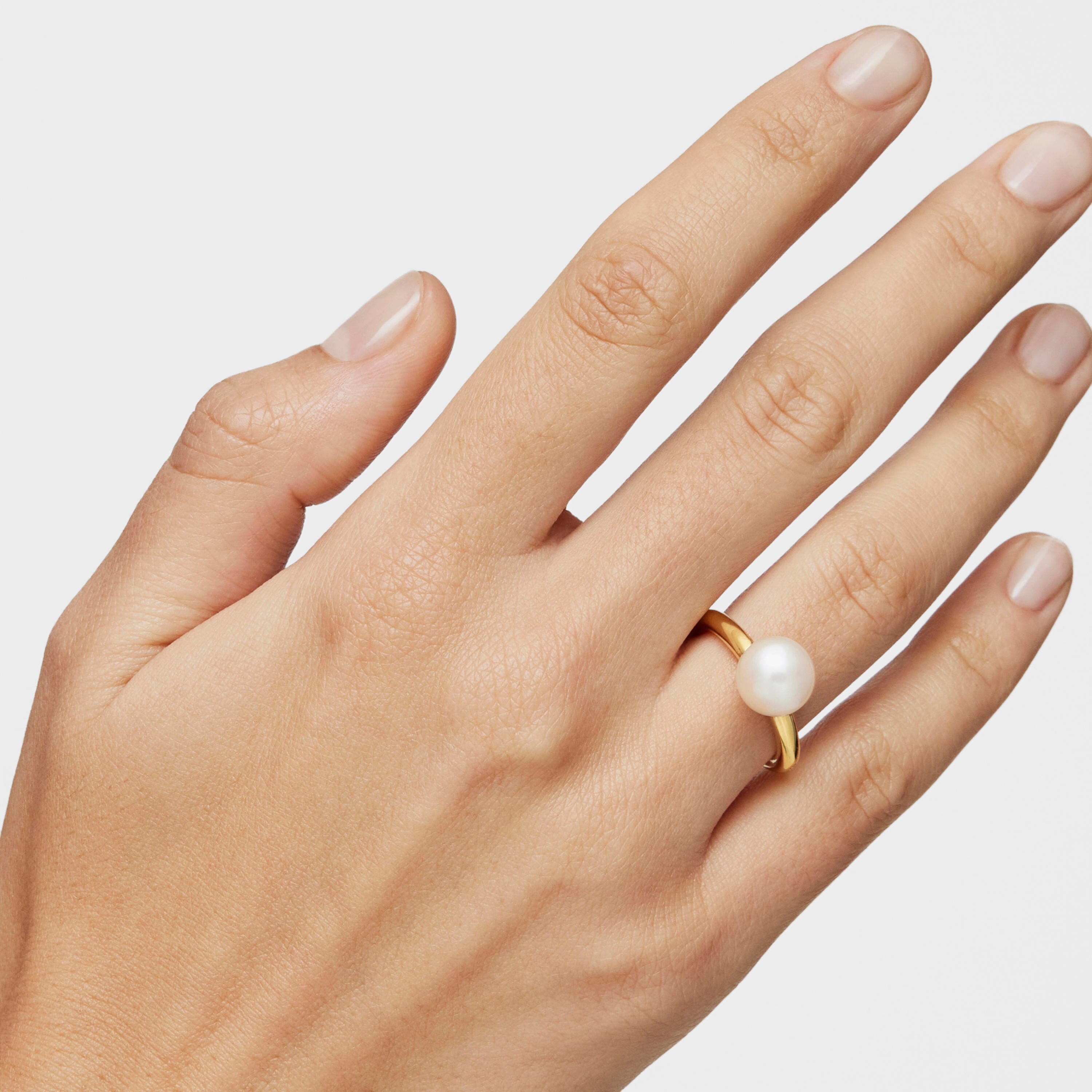 Silver Vermeil Gloss Ring with Pearl