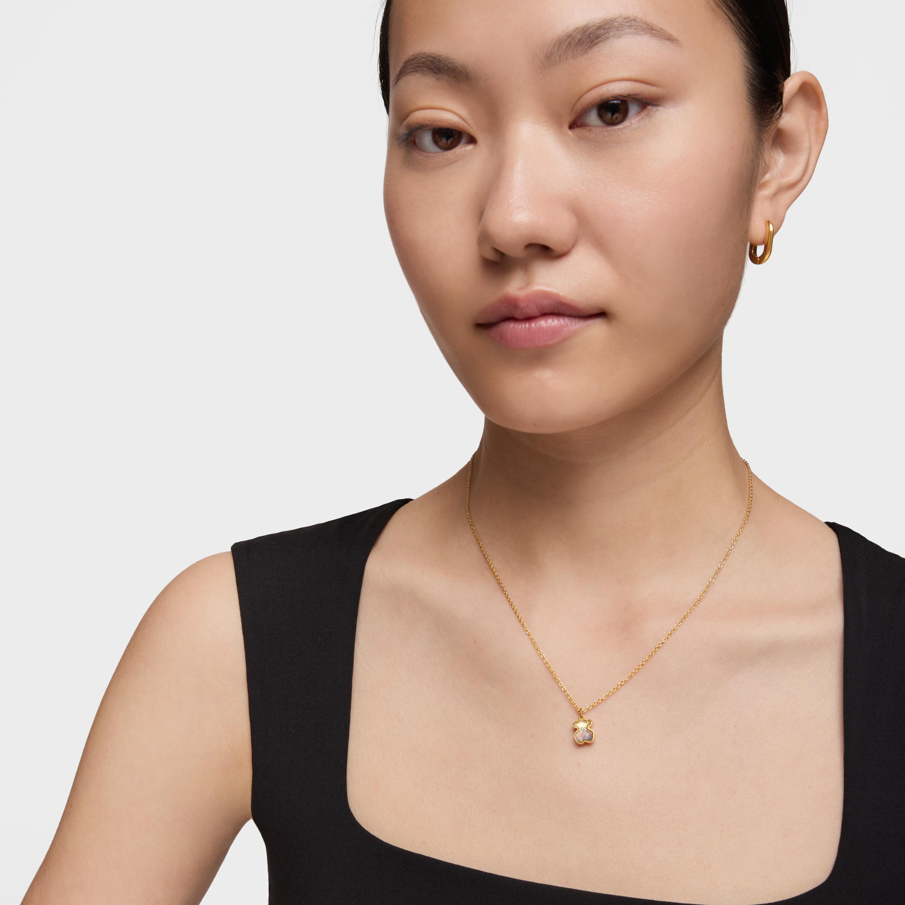 Collar con baño de oro 18 kt sobre plata y multi gemas Areia