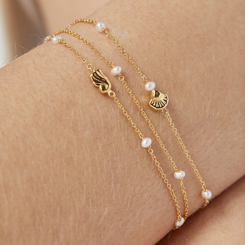 Gold Oceaan shells-chains Bracelet with pearls