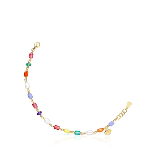 Pulsera Oceaan con ba&ntilde;o de oro 18 kt sobre plata, perlas y glass multicolor