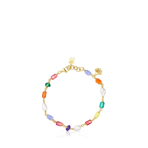 Pulsera Oceaan con ba&ntilde;o de oro 18 kt sobre plata, perlas y glass multicolor