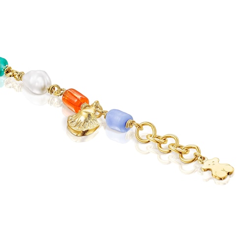 Pulsera Oceaan con ba&ntilde;o de oro 18 kt sobre plata, perlas y glass multicolor