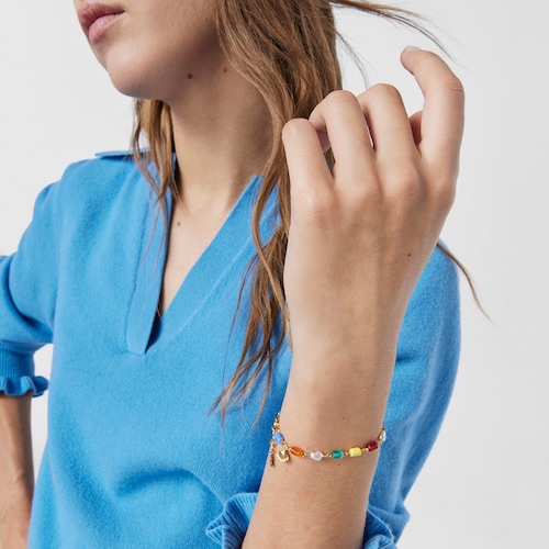 Pulsera Oceaan con ba&ntilde;o de oro 18 kt sobre plata, perlas y glass multicolor