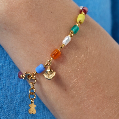 Pulsera Oceaan con ba&ntilde;o de oro 18 kt sobre plata, perlas y glass multicolor