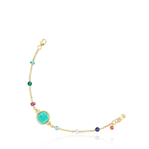 Pulsera camafeo con ba&ntilde;o de oro 18 kt sobre plata y glass verde Oceaan Color