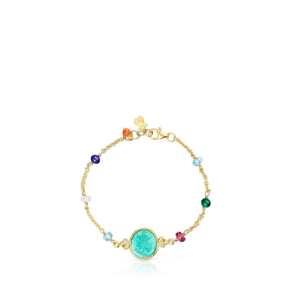 Pulsera camafeo con ba&ntilde;o de oro 18 kt sobre plata y glass verde Oceaan Color
