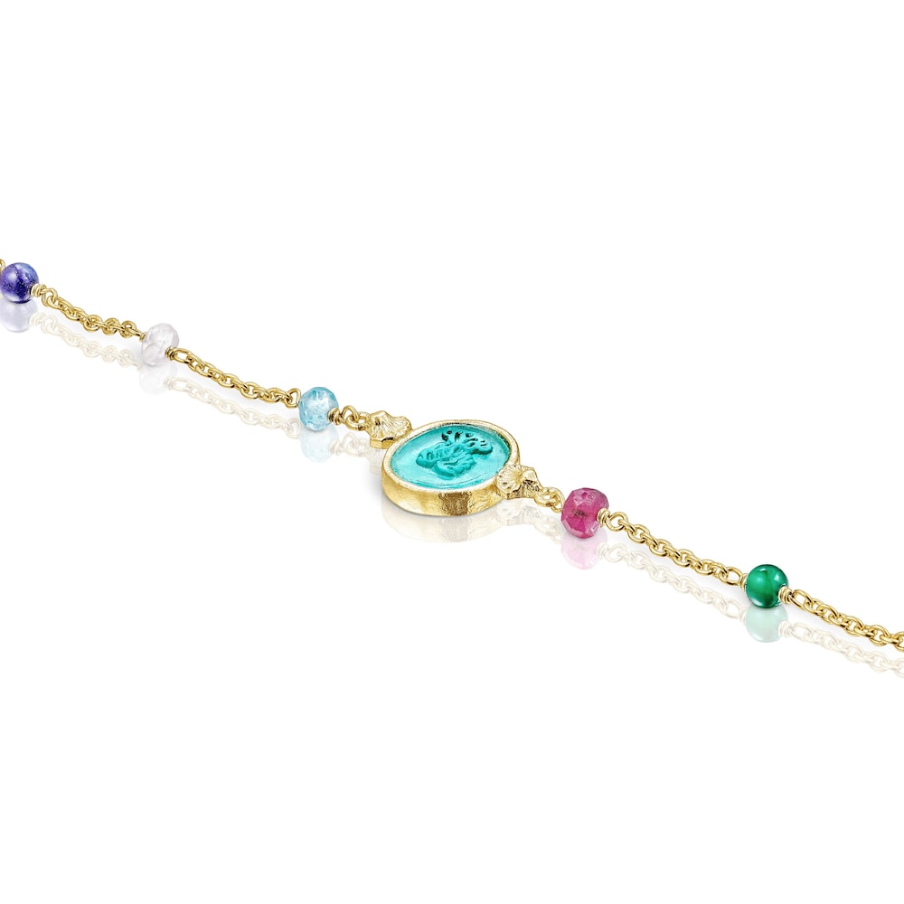 Pulsera camafeo con ba&ntilde;o de oro 18 kt sobre plata y glass verde Oceaan Color