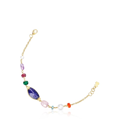 Pulsera con ba&ntilde;o de oro 18 kt sobre plata con gemas Oceaan Color