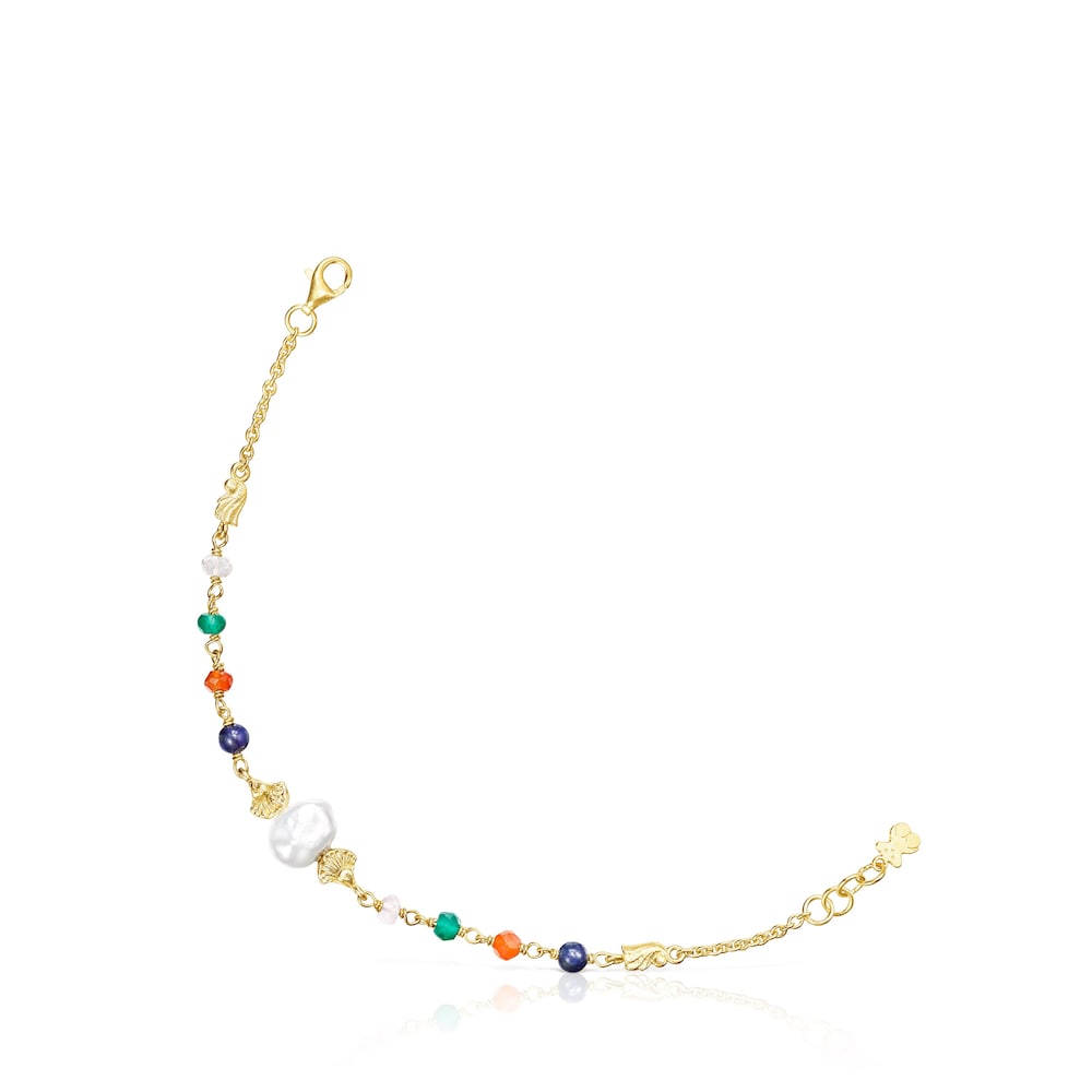 Pulsera con baño de oro 18 kt sobre plata, perla y gemas Oceaan Color image number 0