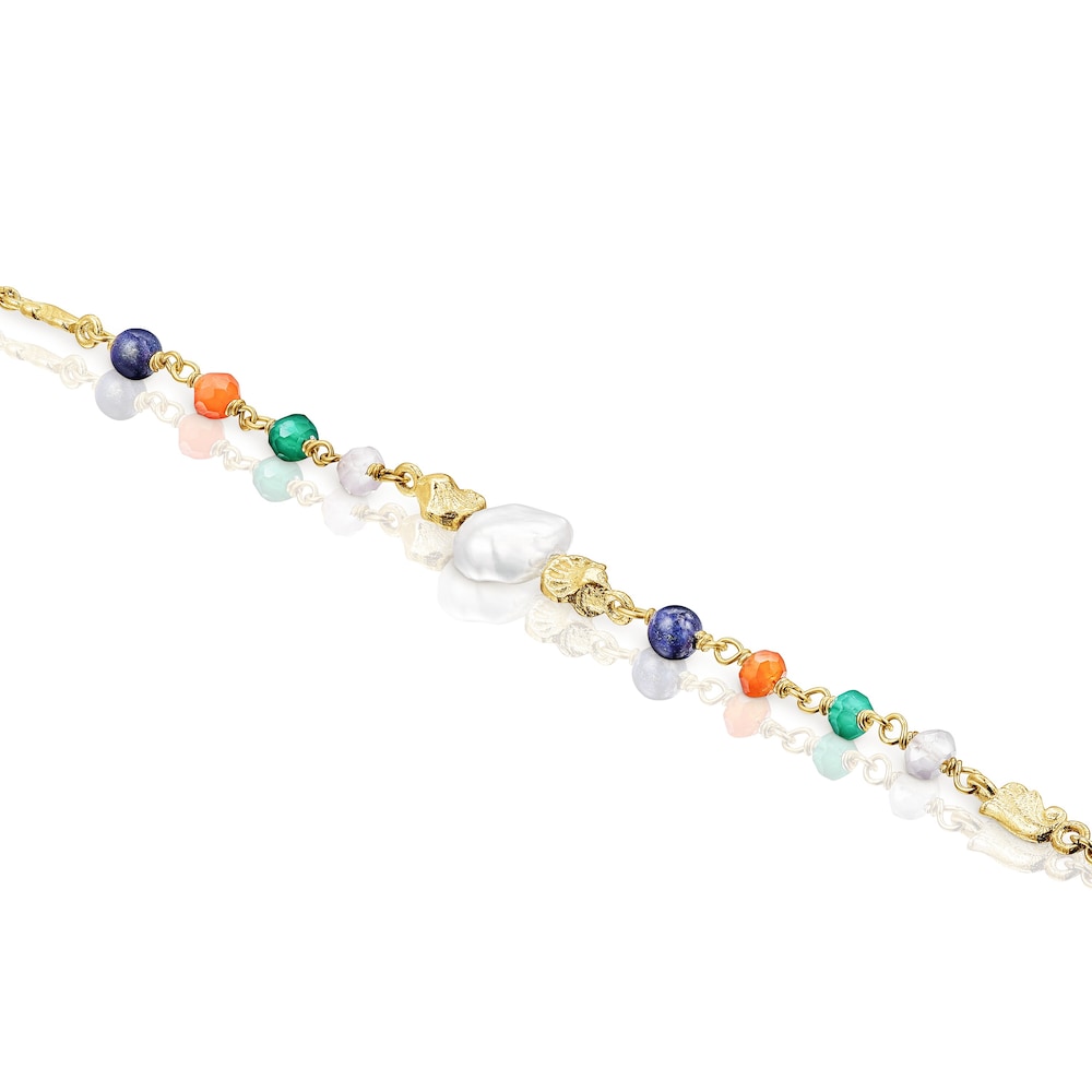 Pulsera con ba&ntilde;o de oro 18 kt sobre plata, perla y gemas Oceaan Color