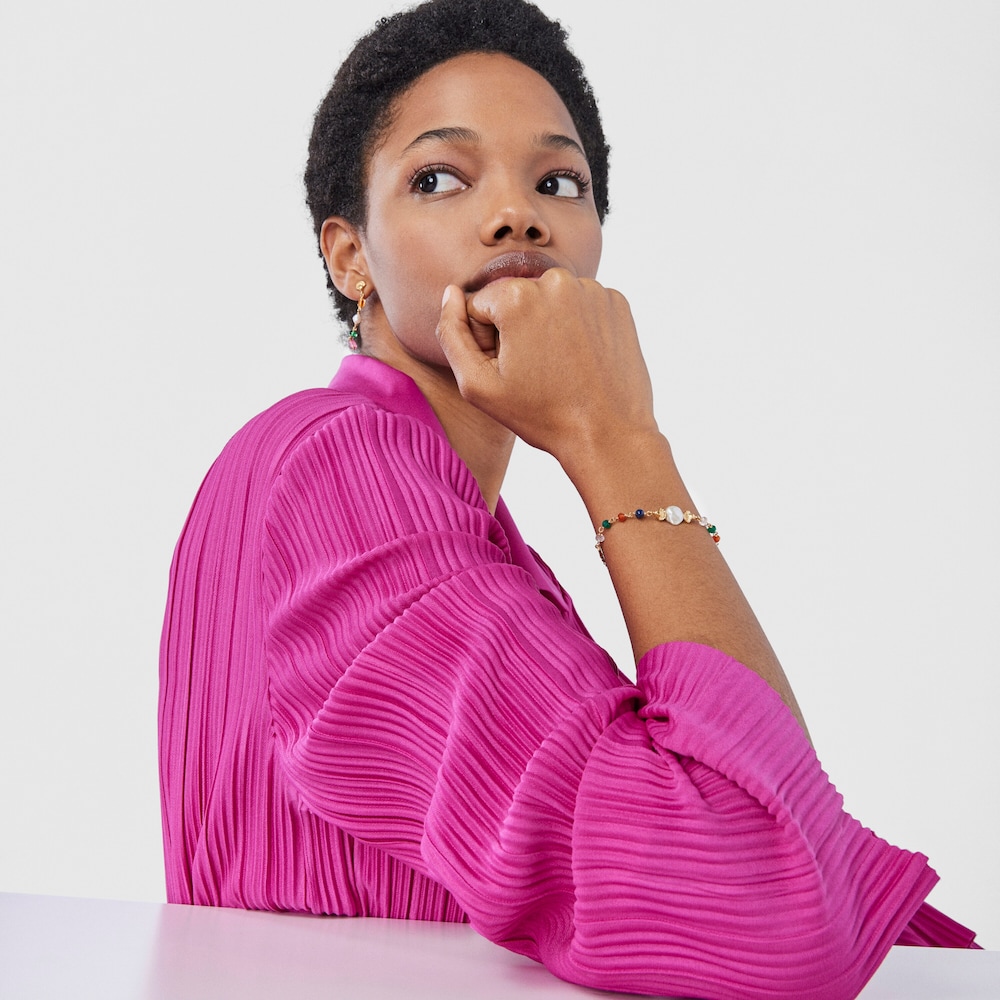 Pulsera con ba&ntilde;o de oro 18 kt sobre plata, perla y gemas Oceaan Color