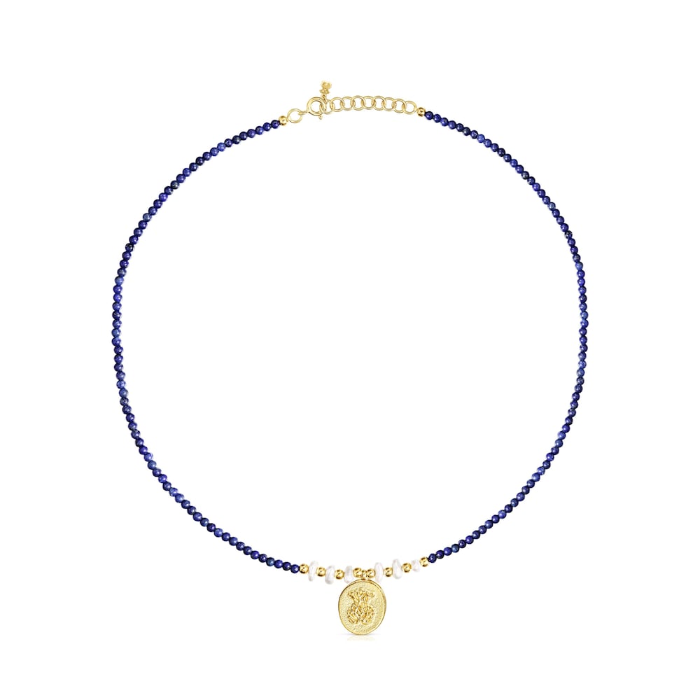 Collar camafeo con ba&ntilde;o de oro 18 kt sobre plata, lapislazuli y perlas Oceaan
