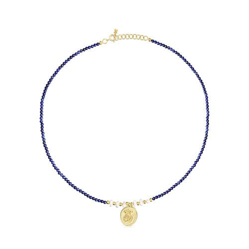 Silver vermeil Oceaan cameo Necklace with lapis lazuli and pearls
