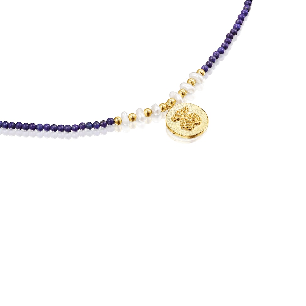 Collar camafeo con ba&ntilde;o de oro 18 kt sobre plata, lapislazuli y perlas Oceaan