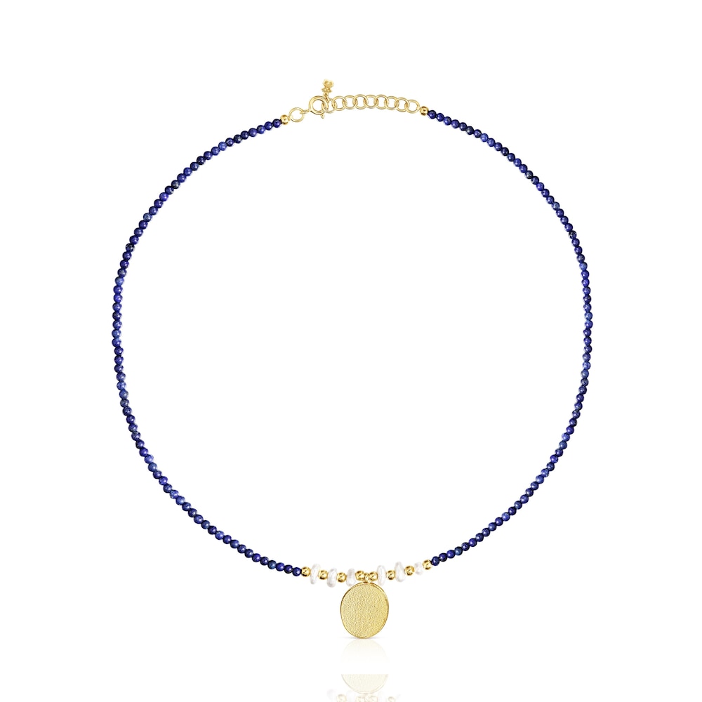 Collar camafeo con ba&ntilde;o de oro 18 kt sobre plata, lapislazuli y perlas Oceaan